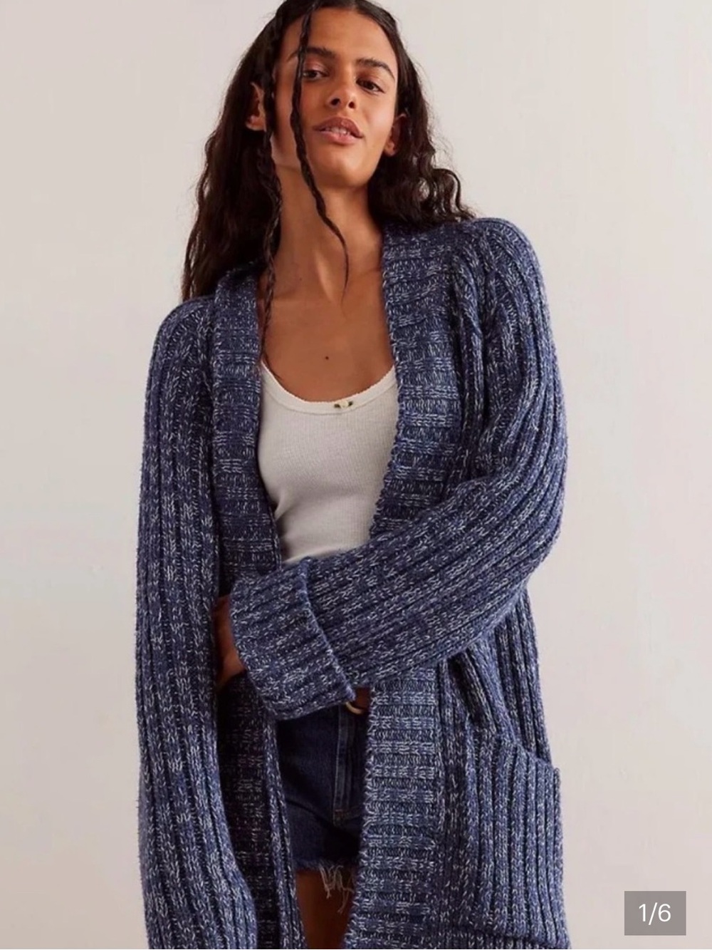 Free People Blossom Cardigan Sweater Blue Big Dipper Womens Medium